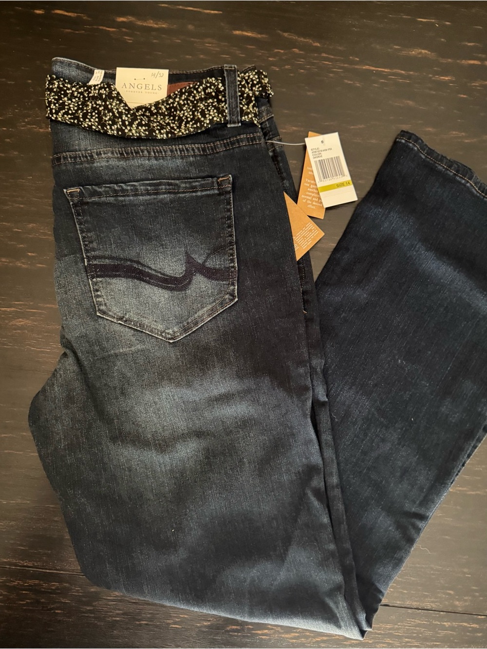 NWT! ANGELS Forever Women's Dark Wash Bootcut Jeans Embellished Waistband 14/32